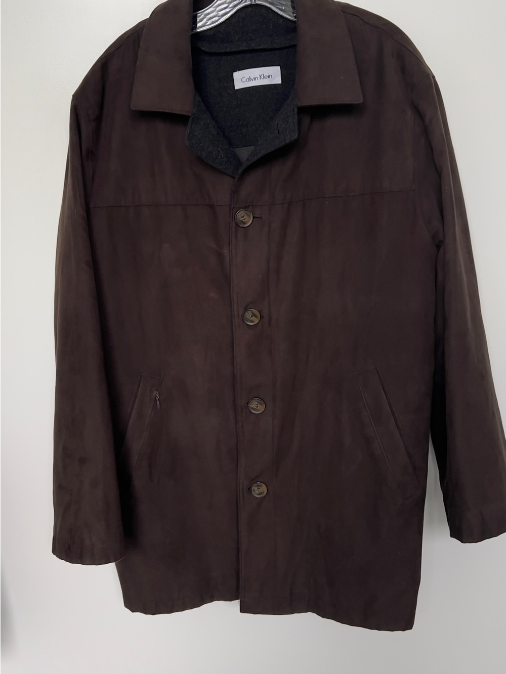 Calvin Klein Men's Dark Brown Button-Front Trench Coat